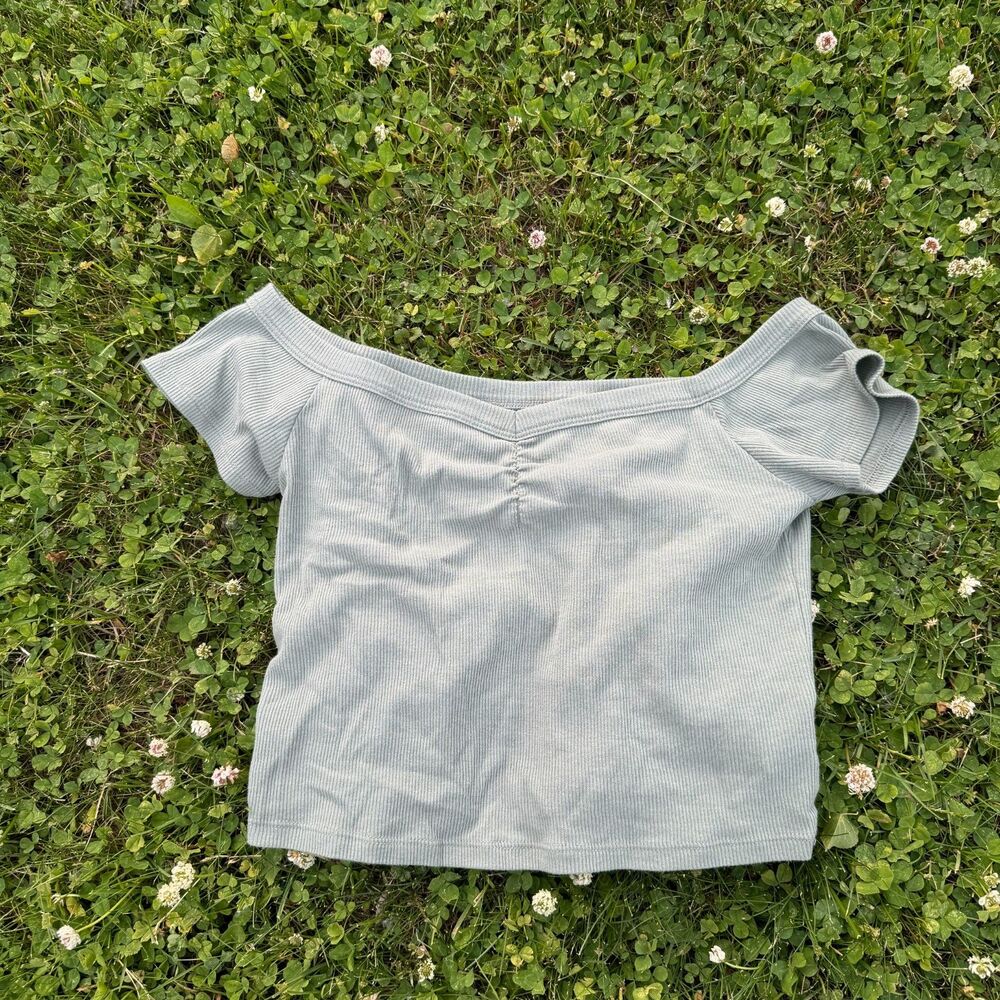 Women's American Eagle Off The Shoulder Ruffle Top Green Size Medium